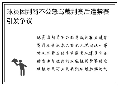 球员因判罚不公怒骂裁判赛后遭禁赛引发争议