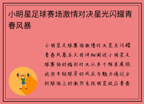 小明星足球赛场激情对决星光闪耀青春风暴
