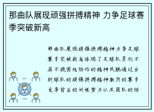 那曲队展现顽强拼搏精神 力争足球赛季突破新高