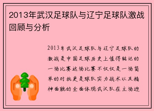 2013年武汉足球队与辽宁足球队激战回顾与分析